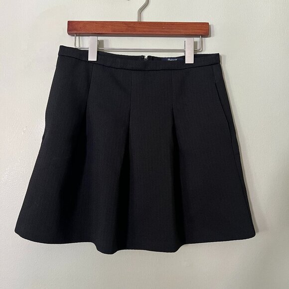 Madewell Skirt Women 6 Black Zipper Jacquard Pleated Front Mini Polyester - Picture 1 of 6